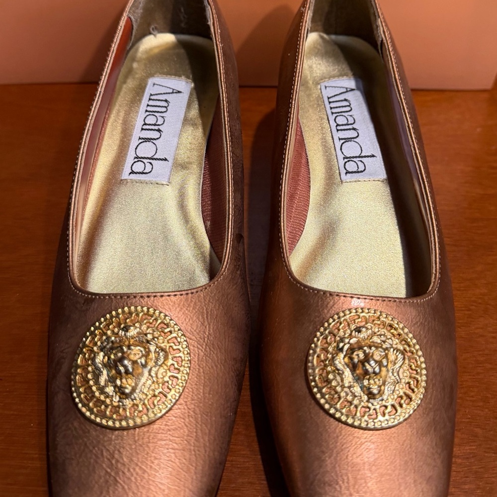 Amanda Bronze Flats with Gold Embellishment